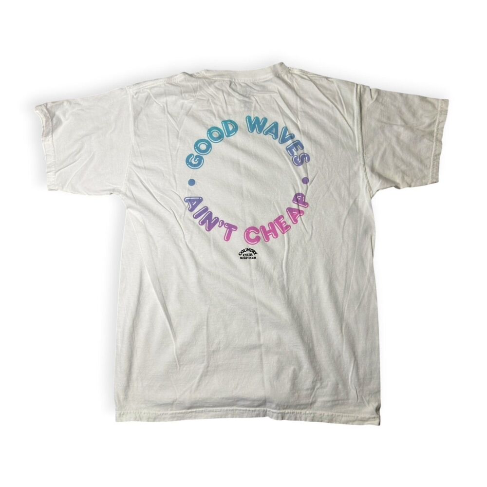 Country Club Surf Club T-Shirt White Tee Size Large Surfer Blue Pink Rare 90s